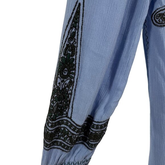 Free People Wind Willow Embroidered Mini Peasant Boho Blue Dress Size‎ S - Picture 3 of 10